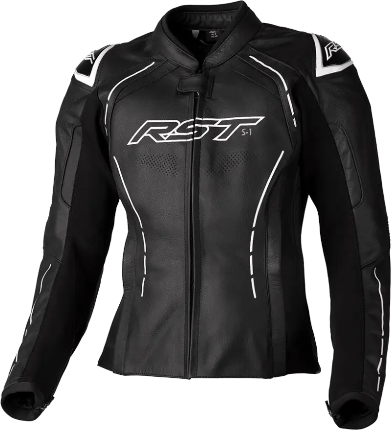 103043WHI-12 Rst Ladies S1 Ce Jacket Black/White Leather Md - RV and Auto Parts