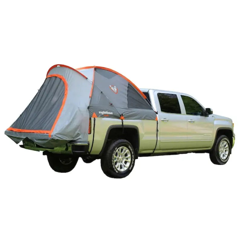 Rightline mid-size short bed tent attached to a truck, showcasing its custom fit and weatherproof construction.