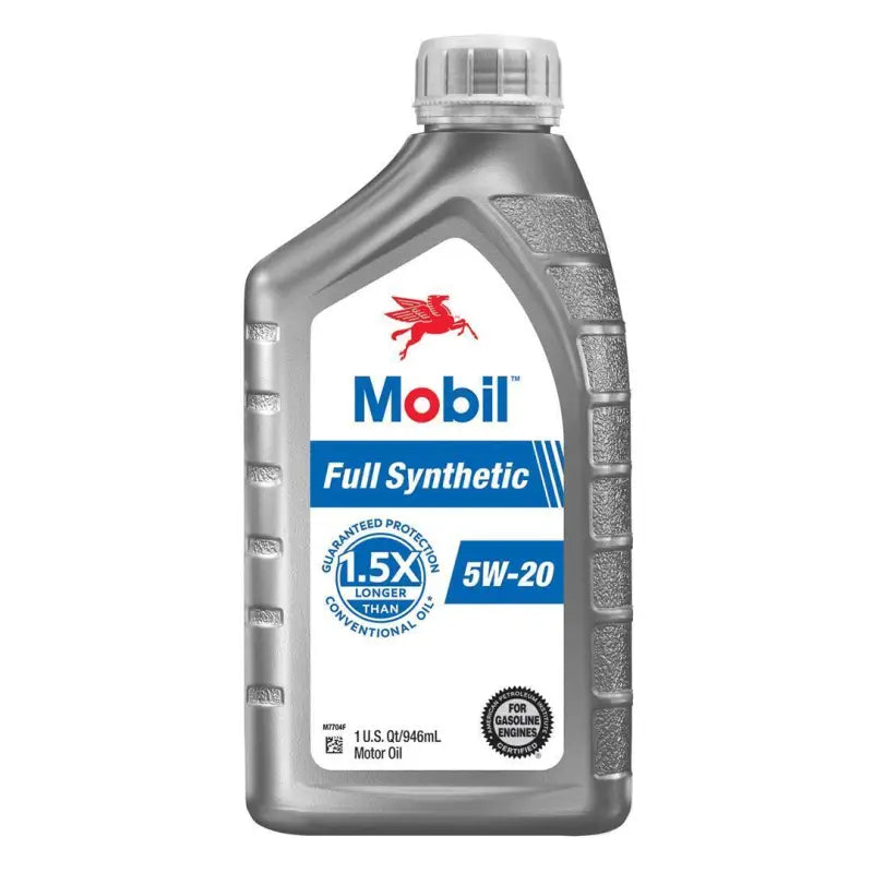 Mobil Full Synthetic 5W-20 motor oil 1 quart bottle, premium engine protection, high-quality synthetic base oils, thermal stability, enhanced performance.