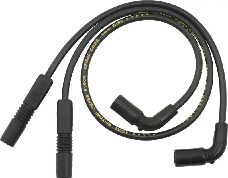 Black Accel Super Stock 8mm spiral core wire set for high-performance spark plugs