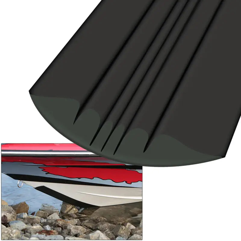 20210 Keelguard Keelguard Bow Protector Black 10' installed on boat, protecting keel from abrasions