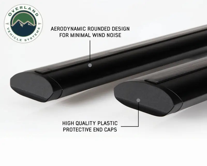 Black aerodynamic roof rack bars for Overland VCL Freedom Crossbars 55 gear mounting