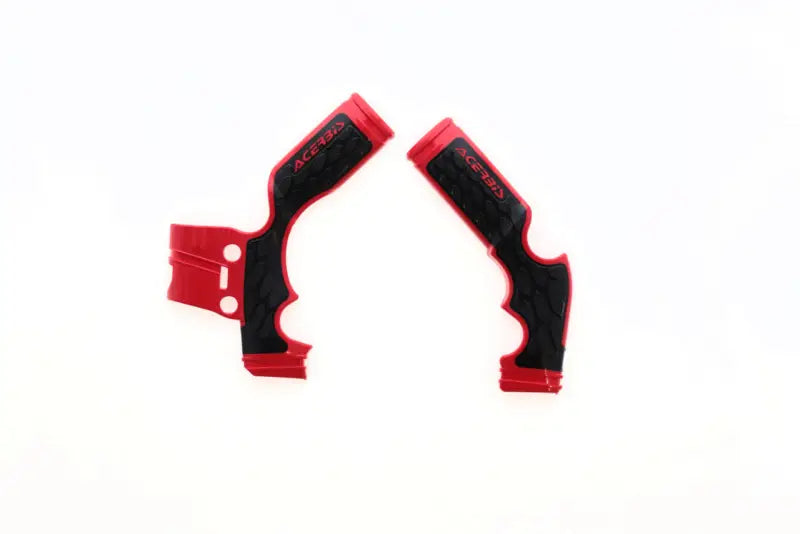 Red and black X-Grip Frame Guard for KTM/Hus motorcycles, offering enhanced grip and frame protection. Rugged polycarbonate exterior and flexible rubber inner for superior control and easy assembly. Ideal for off-road adventures. RV, Automotive, Powersports, AVADA - Best Sellers