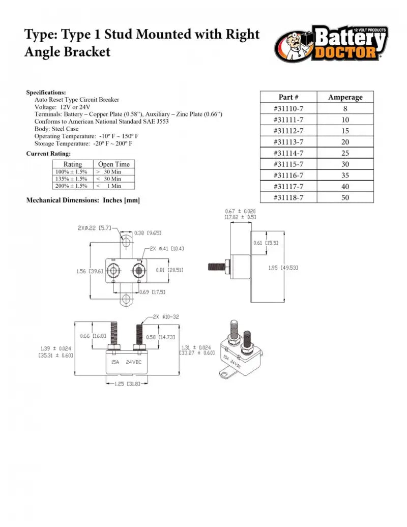 31113 Circuit Breaker In-Line 12V 20 amp by Wirthco