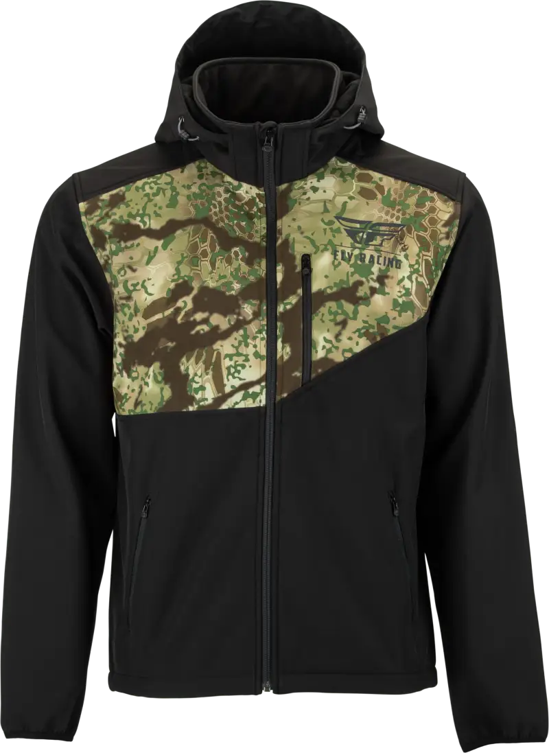 Black camouflage hooded checkpoint jacket with cinch-cord adjustment 354-6386M