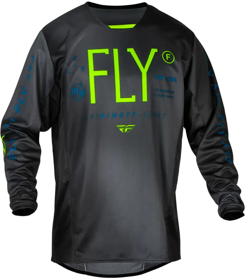 377-526YXL Youth Kinetic Prodigy Jersey Charcoal/Neon Grn/True Blu Yxl