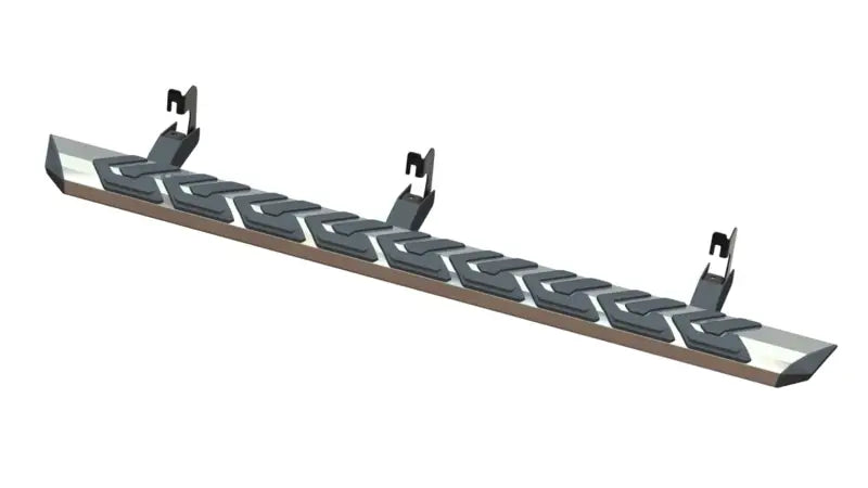 Chrome step rail with black rubber grip on Maxway T3 Series running board