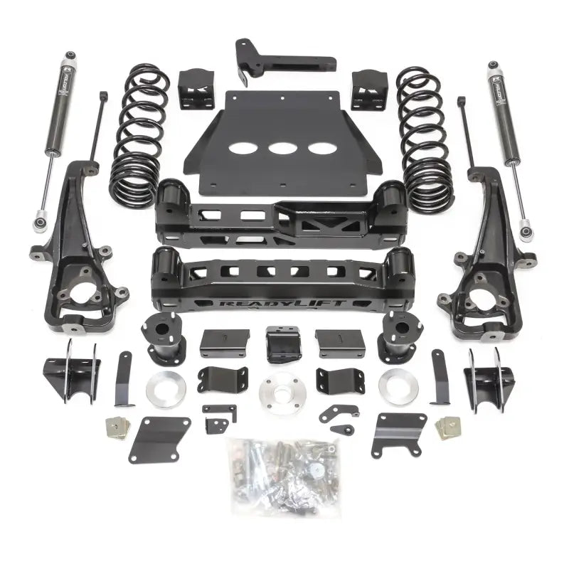 Black truck suspension lift kit for factory air suspension upgrade on Readylift 6.0 inch