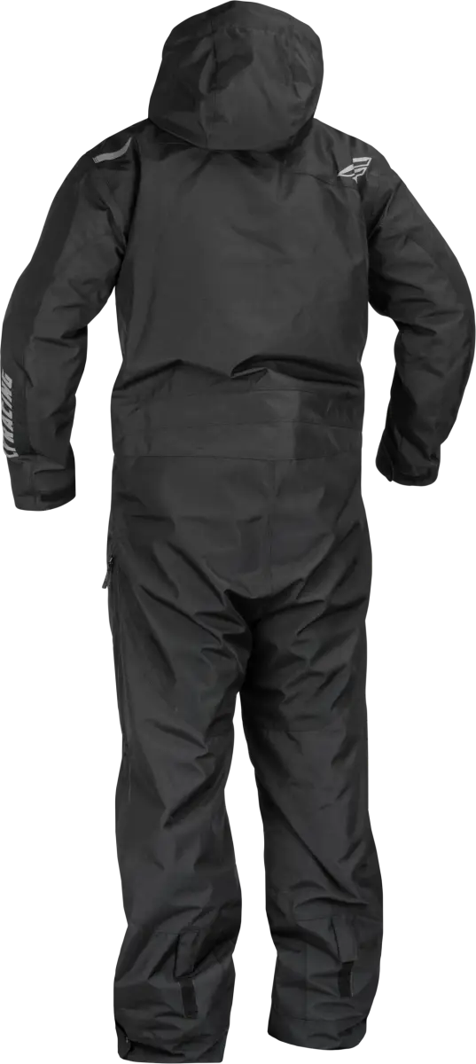 Black hooded waterproof youth venture monosuit for kids in the Venture Monosuit line