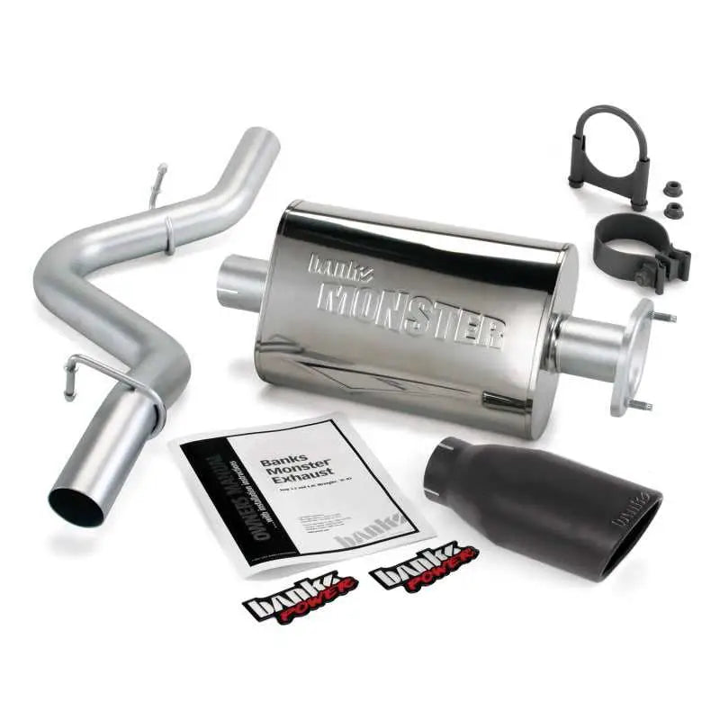 Banks Power 51313-B Banks Power 00-03 Jeep 2.5/4.0L Wrangler w/ 2-Bolt Cat Monster Exh Sys - SS Single Exh w/ Blk Tip