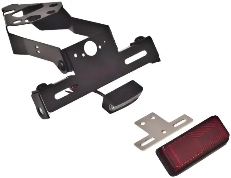 Adjustable motorcycle fender eliminator kit with LED light and reflector in black