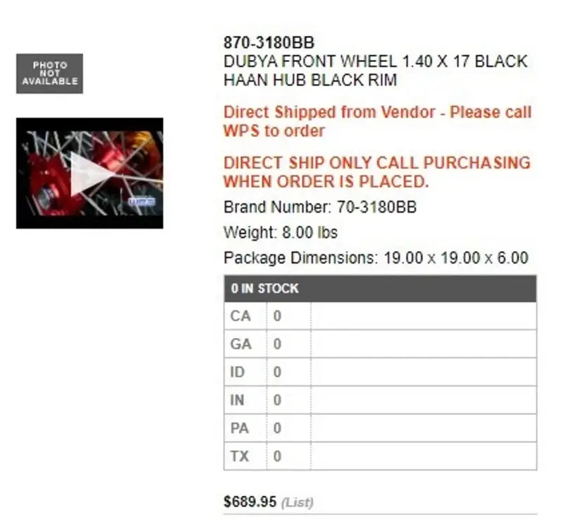 70-3180BB Dubya Front Wheel 1.40 X 17 Black Haan Hub Rim - Wheels