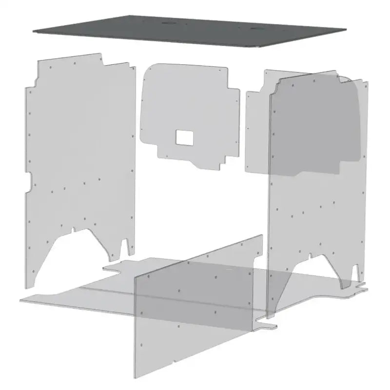 Exploded view of van ceiling liner paneling kit with Legend Fleet Duratherm Ceiling inside