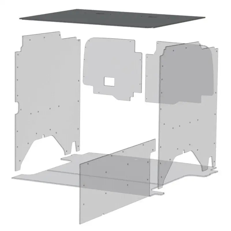 Exploded view of Van interior paneling with Legend Fleet Duratherm ceiling liner