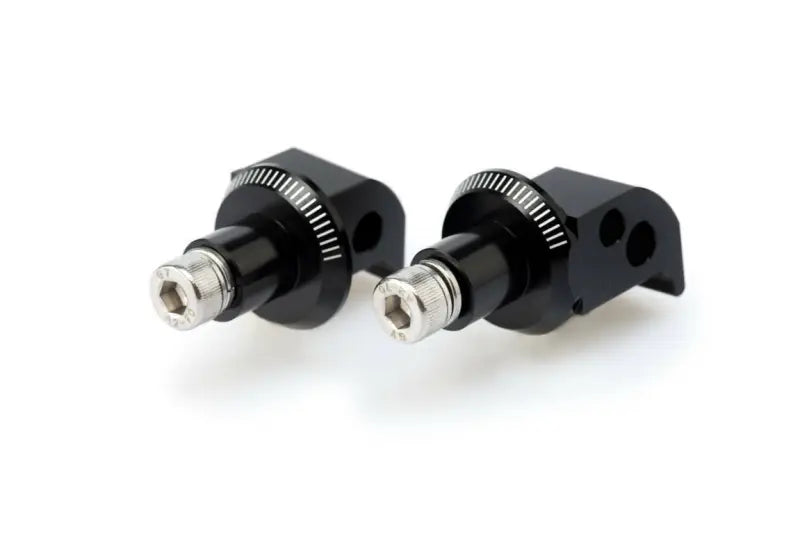 Black anodized aluminum footpeg adapter with silver bolts for 8183N footpeg or adapter