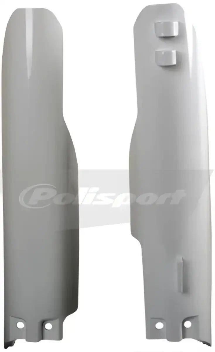 White fork guards for motorcycle, product code 8351100001 by Polisport, high durability and sleek design.