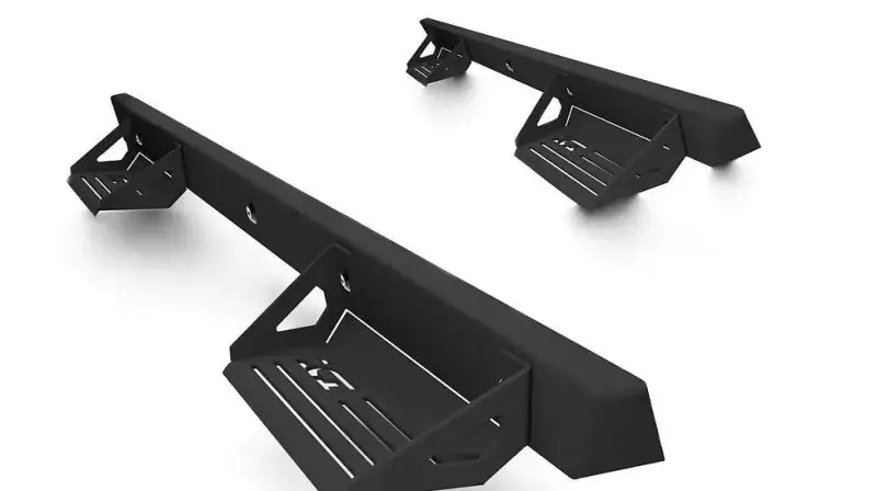 Black metal truck steps on 840121412890 Ici Stainles Aluminum Side Steps for easy access