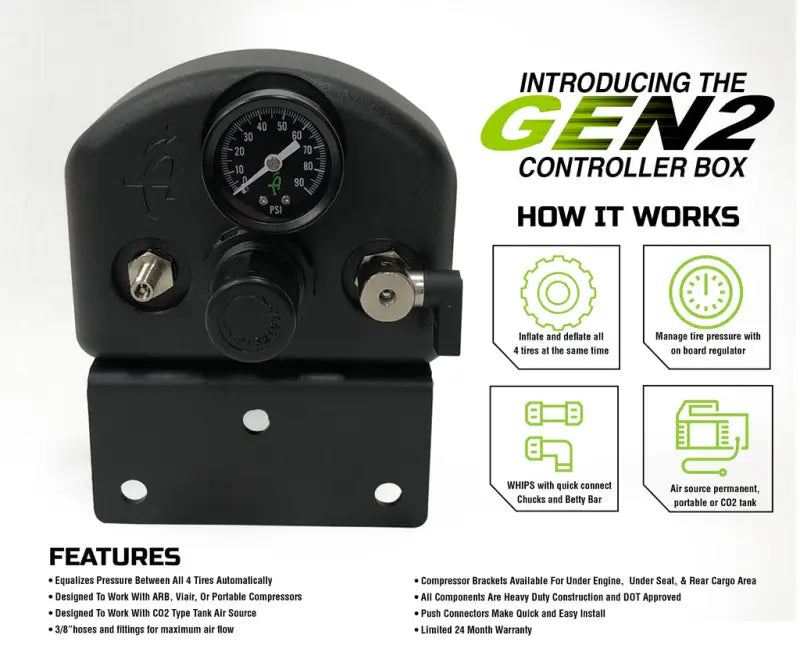 88-9999 Overland Vcl 4 Tire Inflation System - Universal tire pressure controller featuring Gen 2 controller box and instructional features.