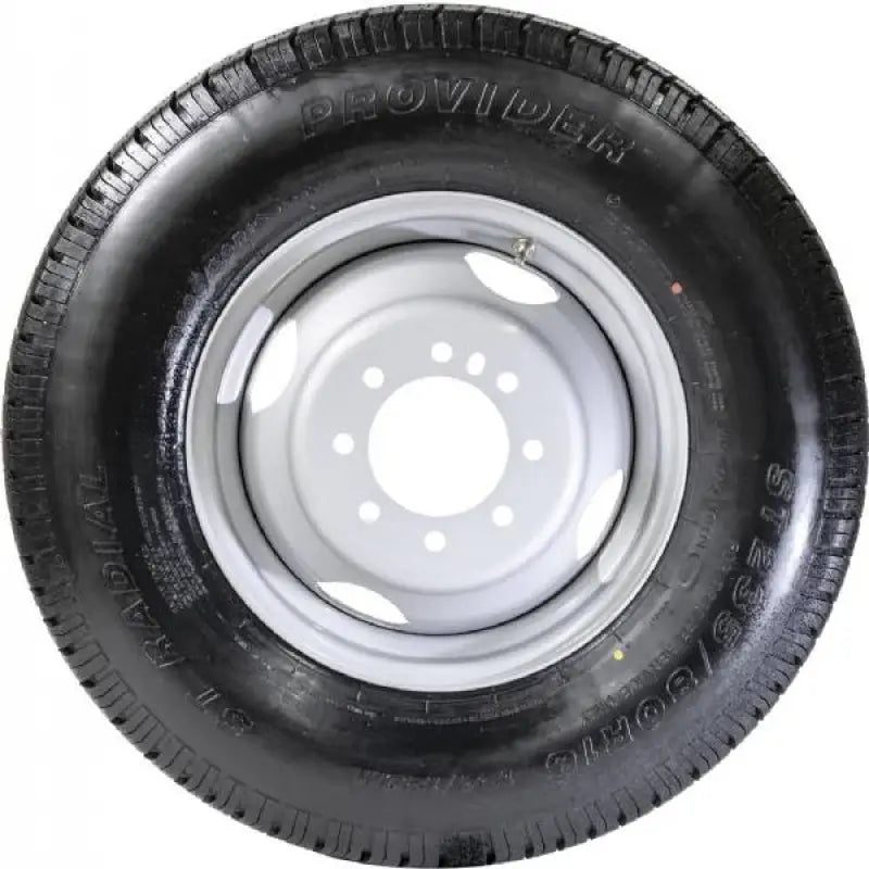 Black tire mounted on gray 16-inch wheel for A16RTK477HDM Taskmaster St235/80R16