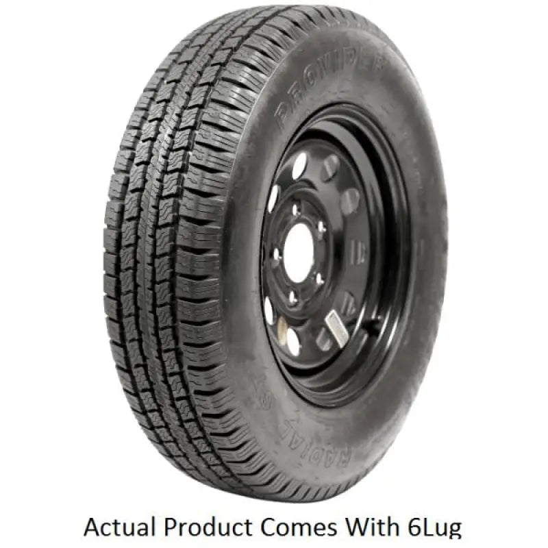 A225R645BMEM Taskmaster St225/75R15 10 Ply Provider tire on 15X6 wheel, designed for trailers and utility vehicles, ensuring durability and reliability with 10-ply construction.