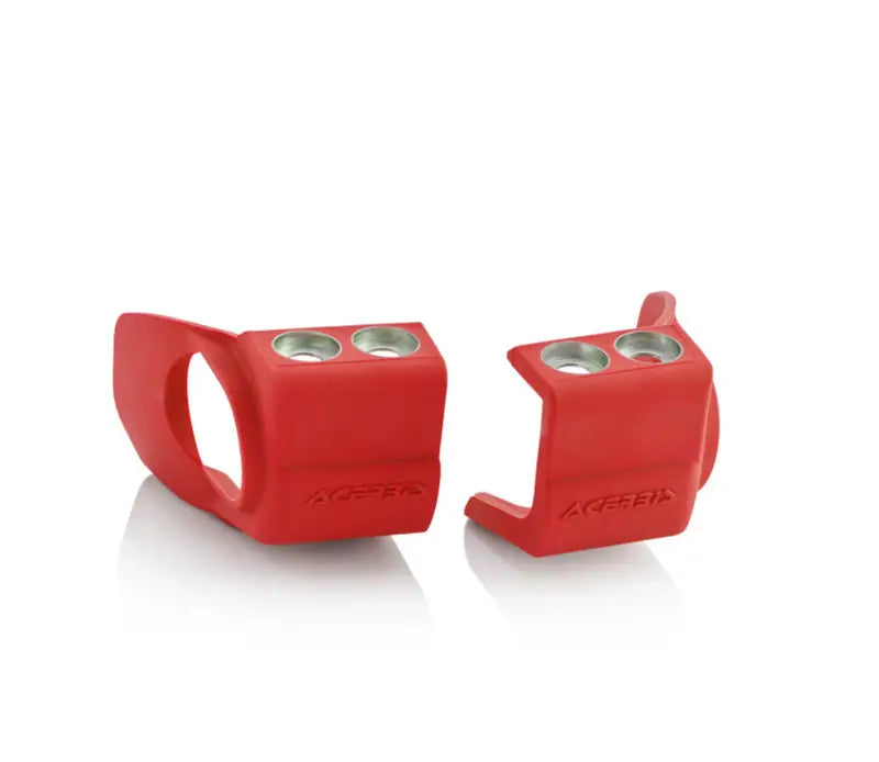 Red plastic fork shoe protectors for Honda CRF and Kawasaki KX models
