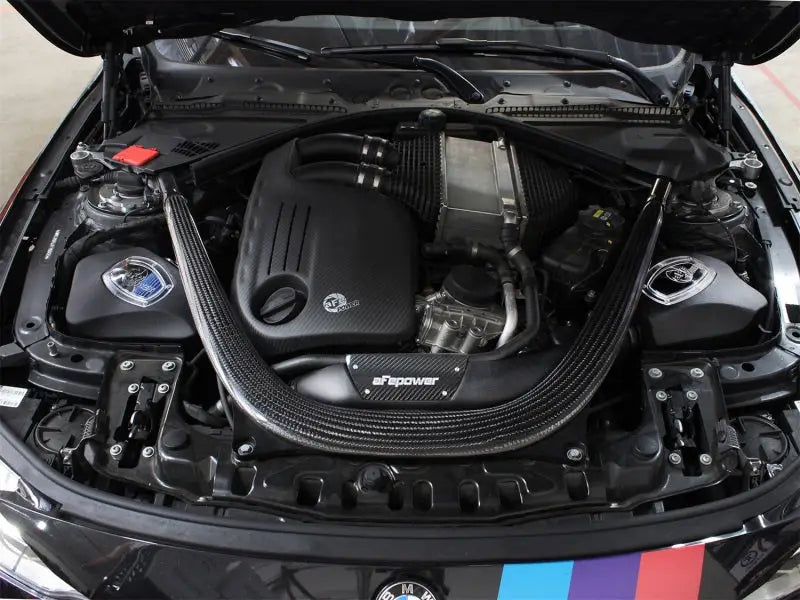 BMW M3 engine bay with aFe Momentum Pro 5R Cold Air Intake System installed