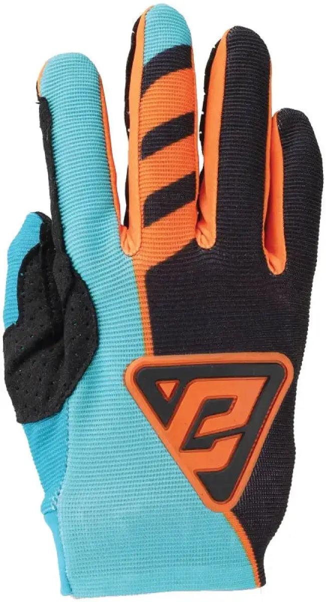 Turquoise, orange, and black motocross glove from Answer 25 Aerlite Nitro Gloves series