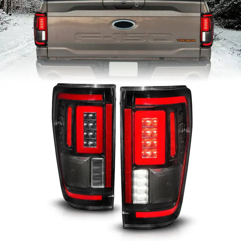 ANZO 21-23 Ford F-150 LED Taillights Seq. Signal w/BLIS Cover - Black Housing - Truck & Automotive