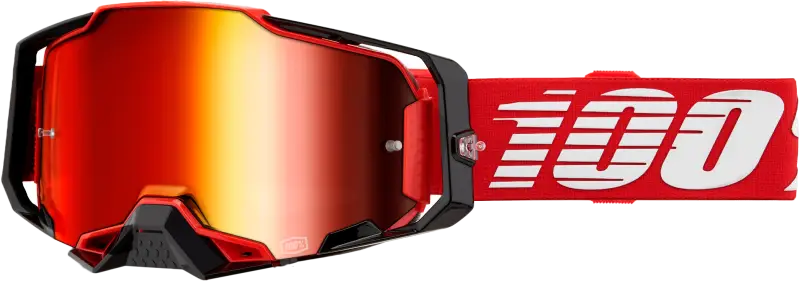 Armega Goggle Red Mirror with red and black motocross goggles and iridescent lens