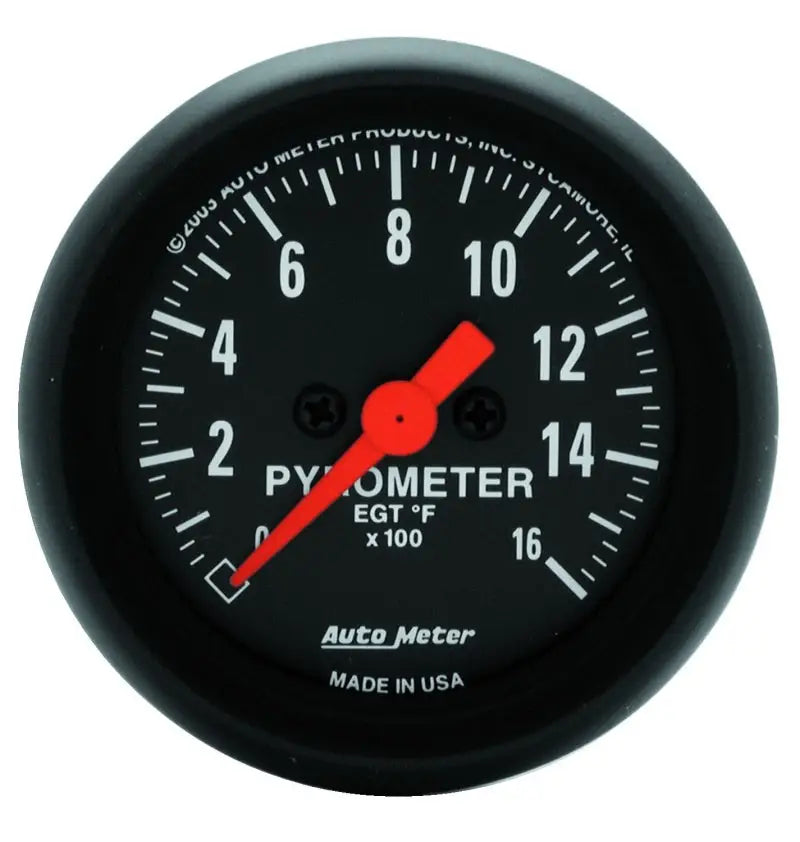 Black pyrometer gauge with red needle in Autometer a-pillar z-gauge kit for Ram Diesel