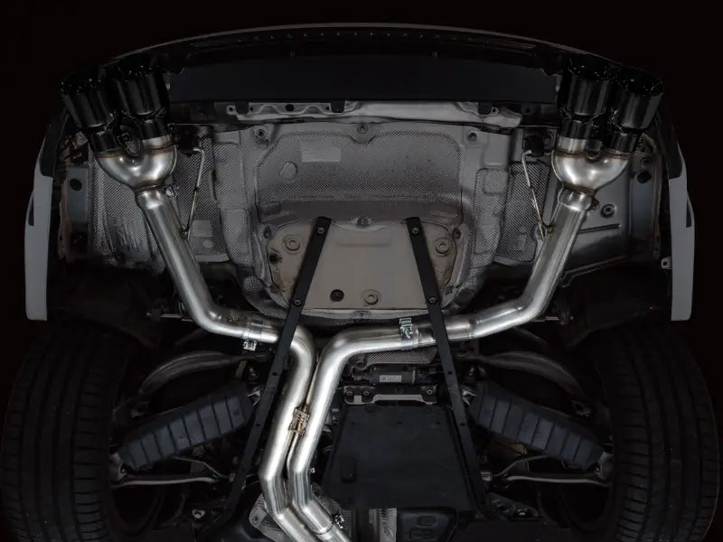 Car exhaust system with quad tips from AWE Tuning C8 S6/S7 track edition exhaust
