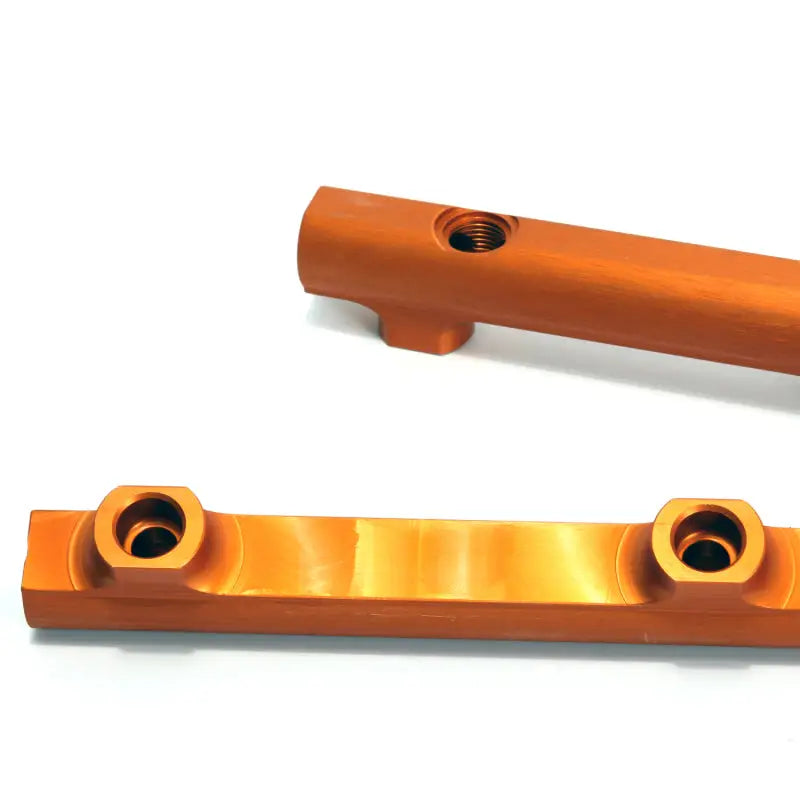 Orange anodized metal fuel rail with threaded holes for BBK Hemi fuel rail kit