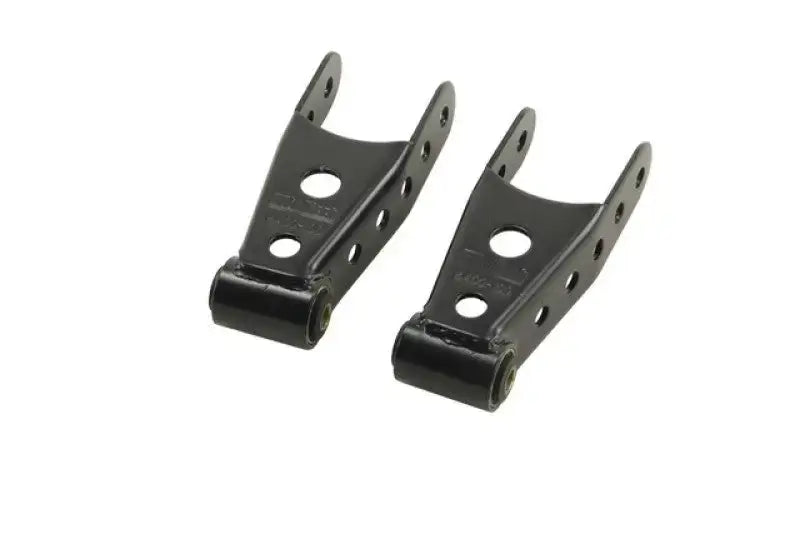 Belltech SHACKLE KIT for 2.5-inch Leaf Spring - sturdy, powder-coated heavy gauge steel with OEM quality vulcanized rubber bushings for a perfect fit.