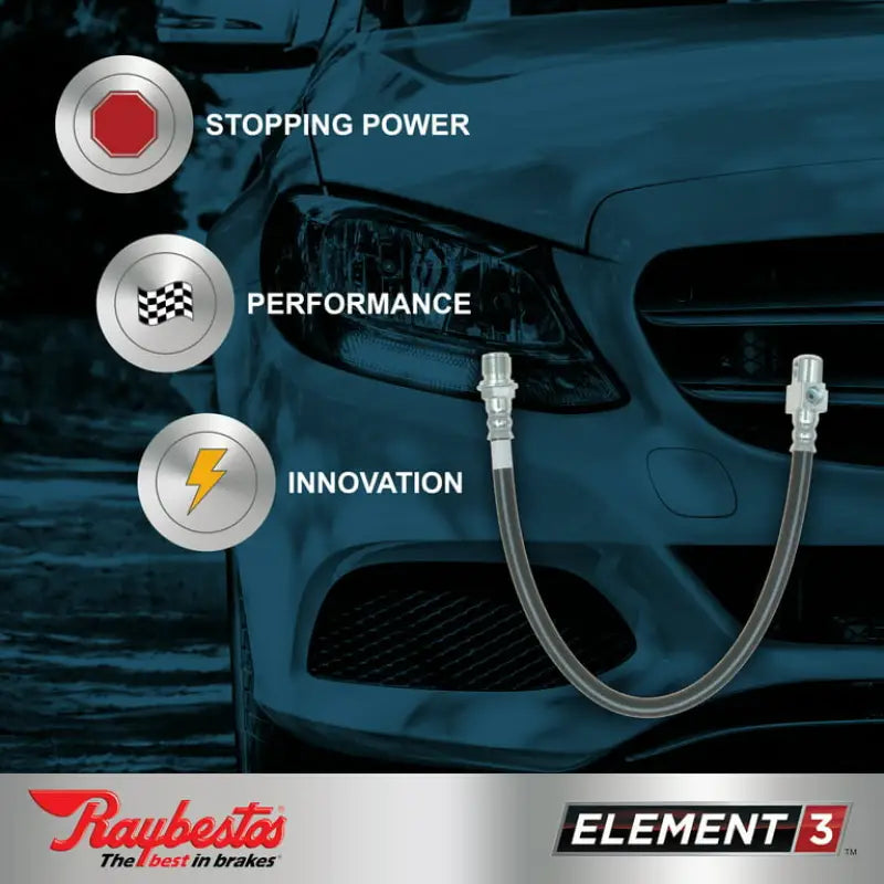 BH38083 Raybestos Hydraulic Brake Hose showcasing stopping power, performance, and innovation against a car background, ideal for RV, automotive, powersports, off-road, marine, exterior, truck accessories, interior, truck bed, RV parts, Brakes, Rotors & Pads, AVADA - Best Sellers, Must Haves