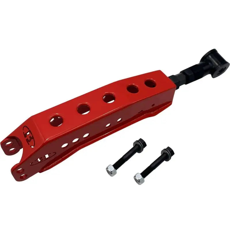 Red metal suspension arm with bolts for blox racing rear lower control arms install