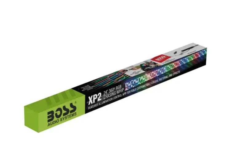 Boxed LED chasing whip for ATV from Boss Audio Systems, durable Boss Audio product