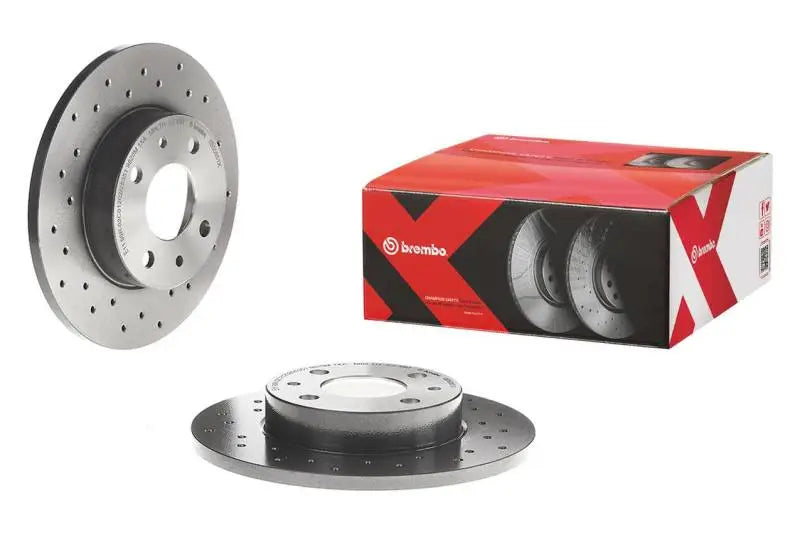 Brembo drilled UV coated rotor and packaging for Porsche 718 Boxster and 911 front left