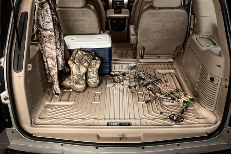 Tan cargo area liner in Black rubber fits behind 2nd seat for extra protection