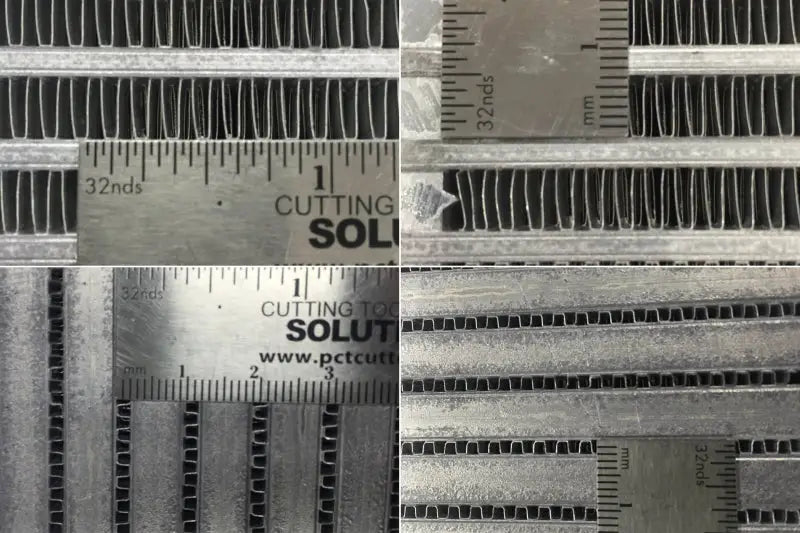 Aluminum intercooler core with ruler for scale, part of CSF Mega Water Air Intercooler