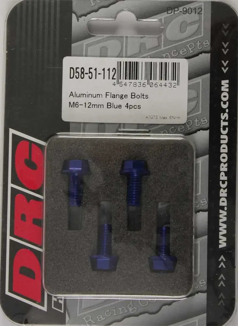 DRC D58-51-112 Aluminum Flange Bolts Blue M6x12mm 4/Pk