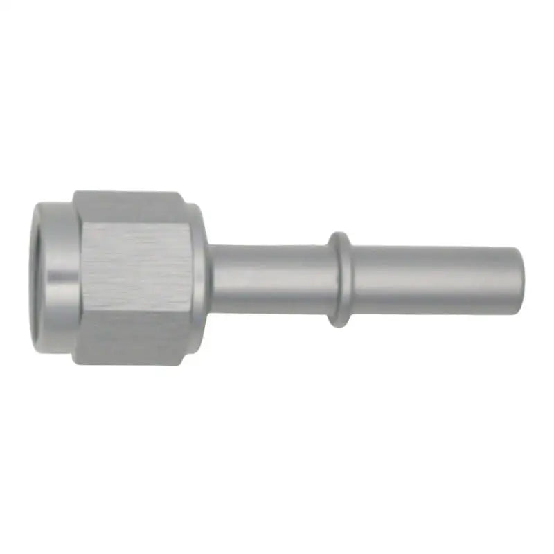 Silver metal hose fitting showing 6an female flare and female flare swivel for male efi quick disconnect