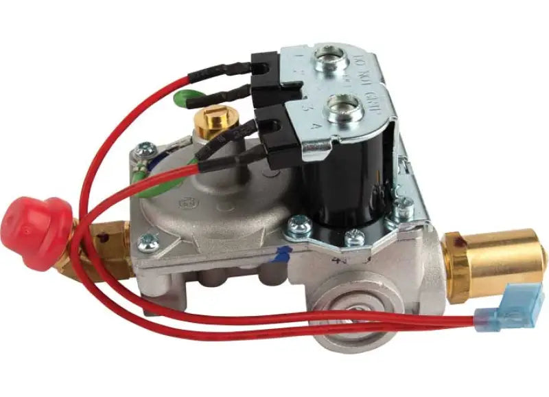 Silver Dometic 92078 RV water heater gas valve with red knob