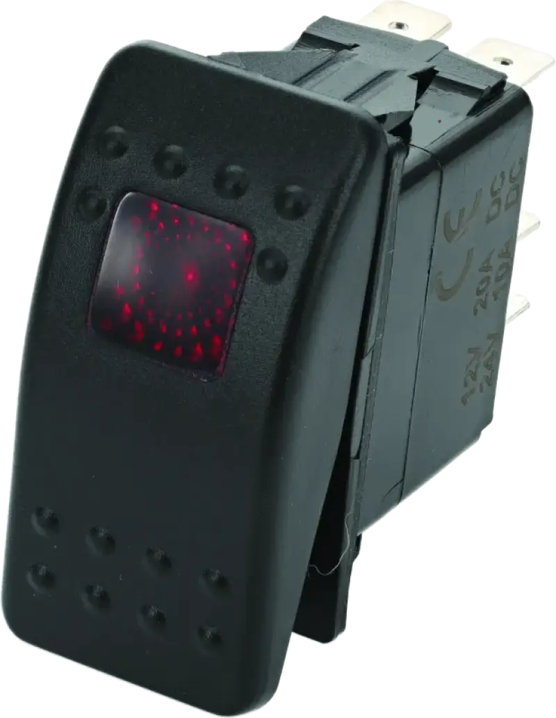 Black rocker switch with red indicator from DragonFire Racing Lighted Switch line