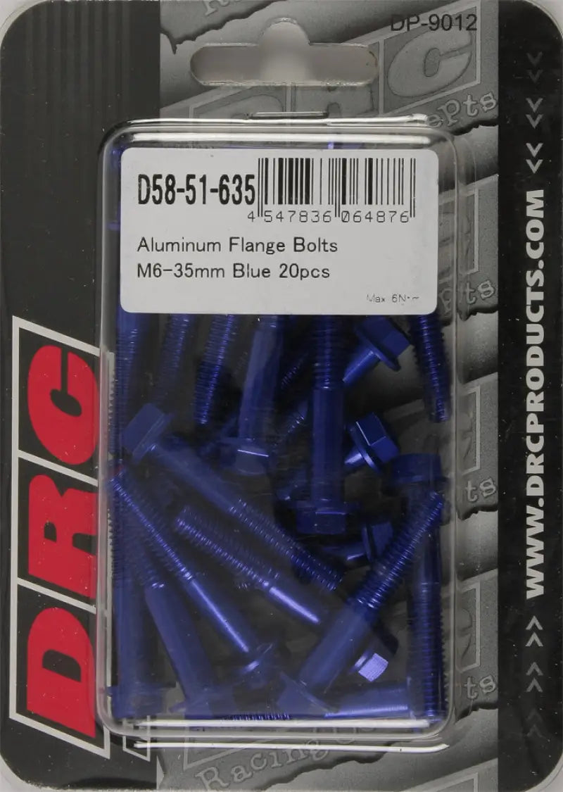 DRC Aluminum Flange Bolts Blue M6x35mm 20/Pk for Powersports