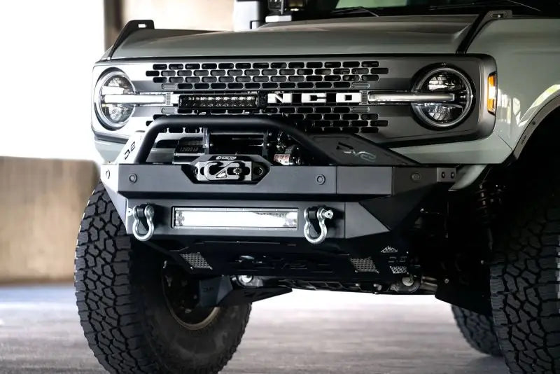 DV8 Offroad 2021+ Ford Bronco FS-15 Modular Front Bumper with Winch and Auxiliary Light Mounts.