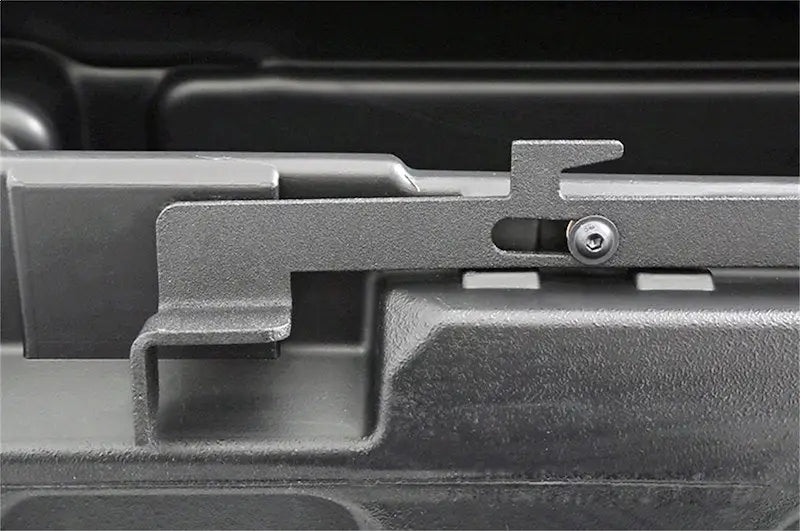 Gray metallic latch on DZ6170P Dee Zee tool box with screw-fastened slide