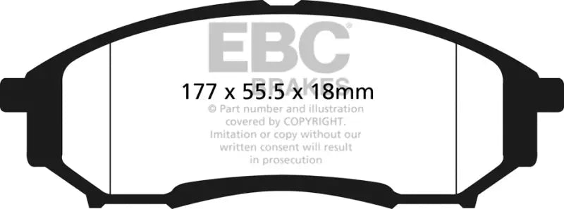 Brake pad diagram with dimensions for EBC Greenstuff rear brake pads on Ford F250