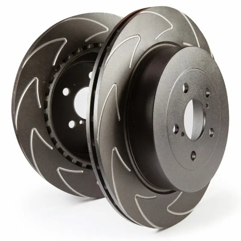 Two slotted brake rotors for Lexus GX460 with thermic black coating and brake pads