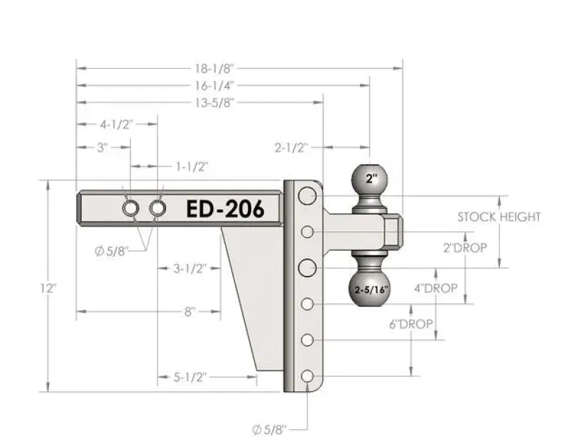 ED206 Bulletproof 2.0 Extreme Duty multi-ball trailer hitch with adjustable drop rise