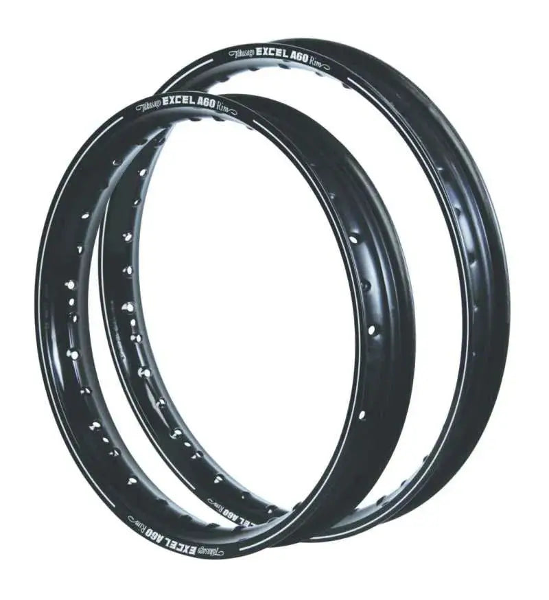 Black Excel A60 rims for motorcycle, 21x1.60 36H, sleek and durable a60 rims